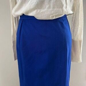 vintage wool lined blue pencil skirt made in Hong Kong side zipper Suzelle sz 10